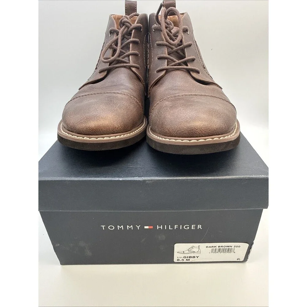 Tommy Hilfiger Men's Gibby Boots 8.5 Leather Lace-Up Old Money Classic Heritage